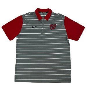 Washington Nationals Nike BSBL Polo Shirt Men's L Gray Red Sleeves‎ Dri Fit